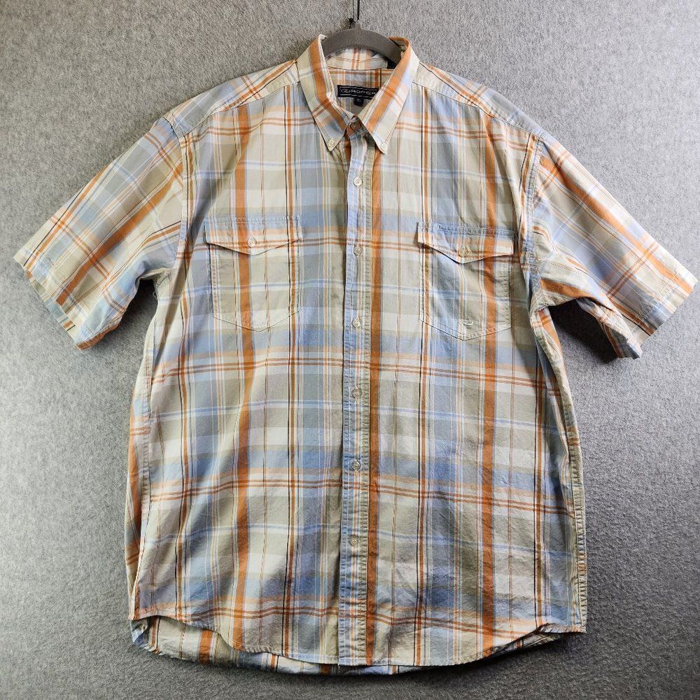 Roper Button Down Shirt Mens Extra Large Orange Blue Plaid Flap Pockets Western